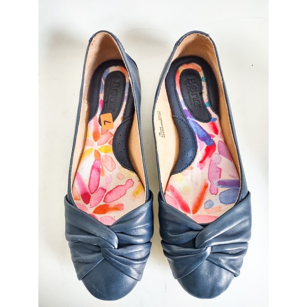 Born Ballet Flats Size 7 Navy Blue Criss Cross Leather Shoes Slip on Coquette
